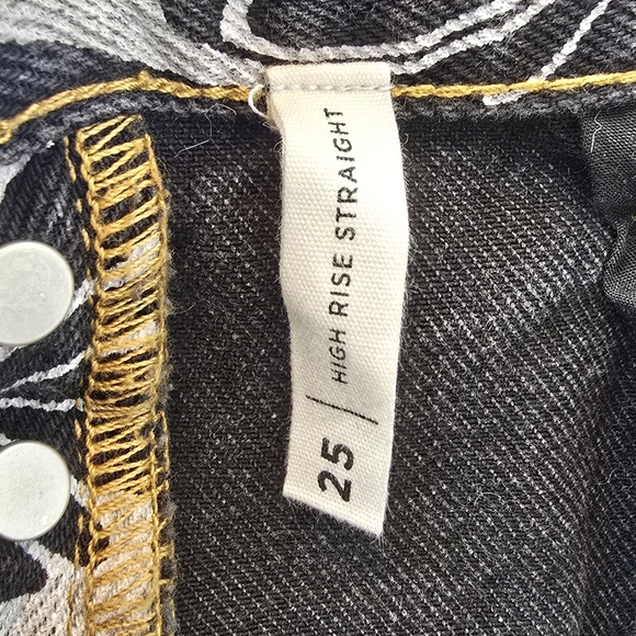 PACSUN‎ Eco Black Butterfly Jeans Women Sz 25 High Rise Straight Cotton Y2K Boho - Picture 7 of 13